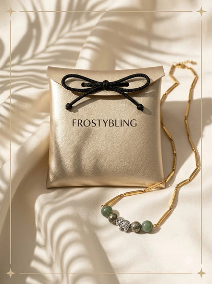 Fortuna Gaian Chain in the Frosty Bling champagne-gold gift pouch
