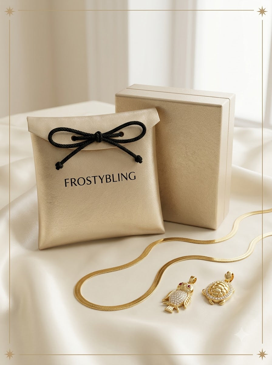 Kavelle and Athenis Duo Set in the Frosty Bling champagne-gold gift pouch