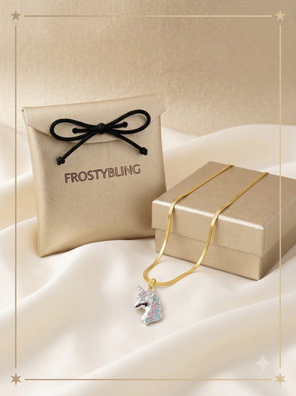 Luniva Unicorn Pendant in the Frosty Bling champagne-gold gift pouch