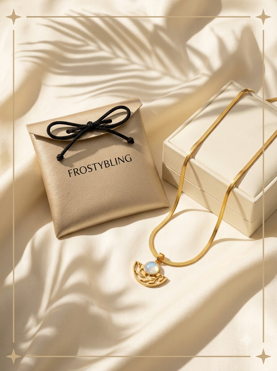 Opalia Fan Pendant in the Frosty Bling champagne-gold gift pouch