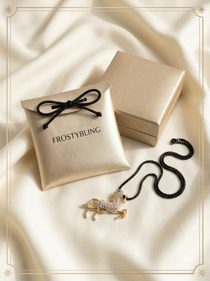 Aurion Stallion Pendant in the Frosty Bling champagne-gold gift pouch