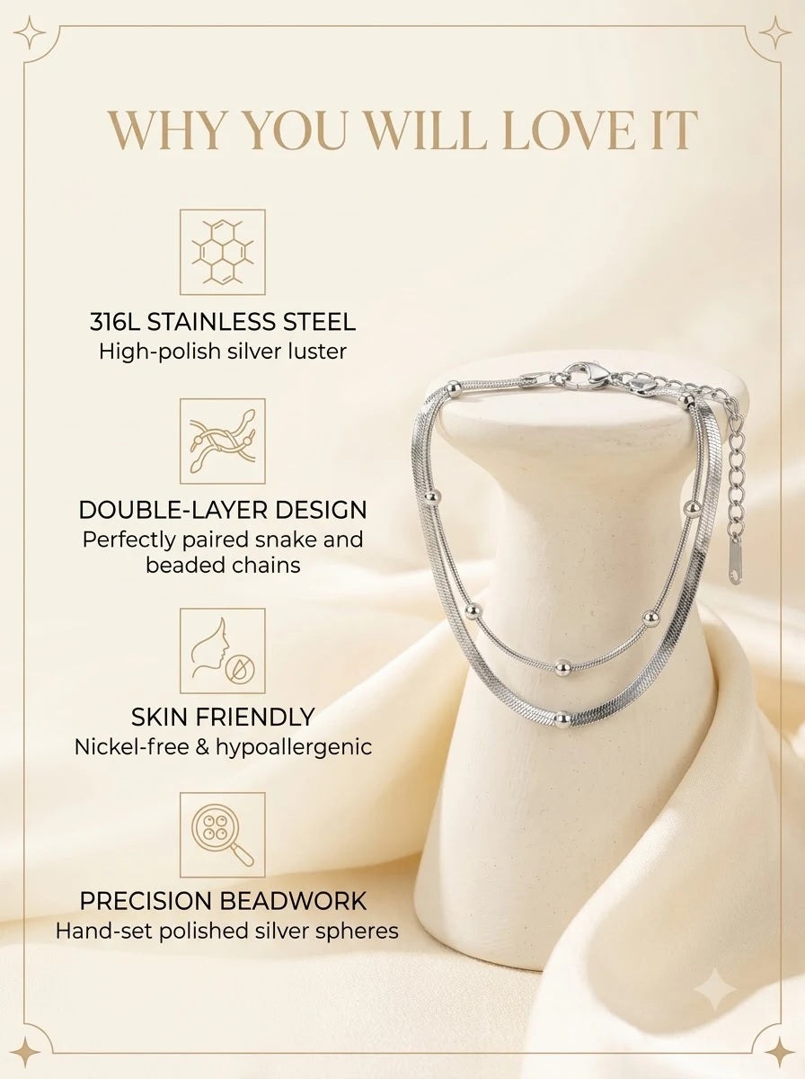 Thalassa Dual Bracelet features: 316L stainless steel, double-layer design, skin friendly