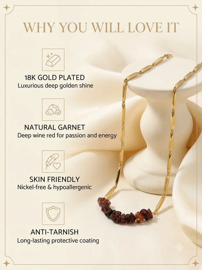 Ruboris Passion Chain features: gold plated, natural garnet, skin friendly, anti-tarnish