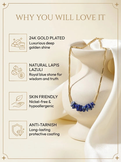 Lapisia Royal Chain features: 24k gold plated, natural lapis lazuli, skin friendly, anti-tarnish