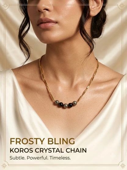 Female model wearing the Koros Crystal Chain