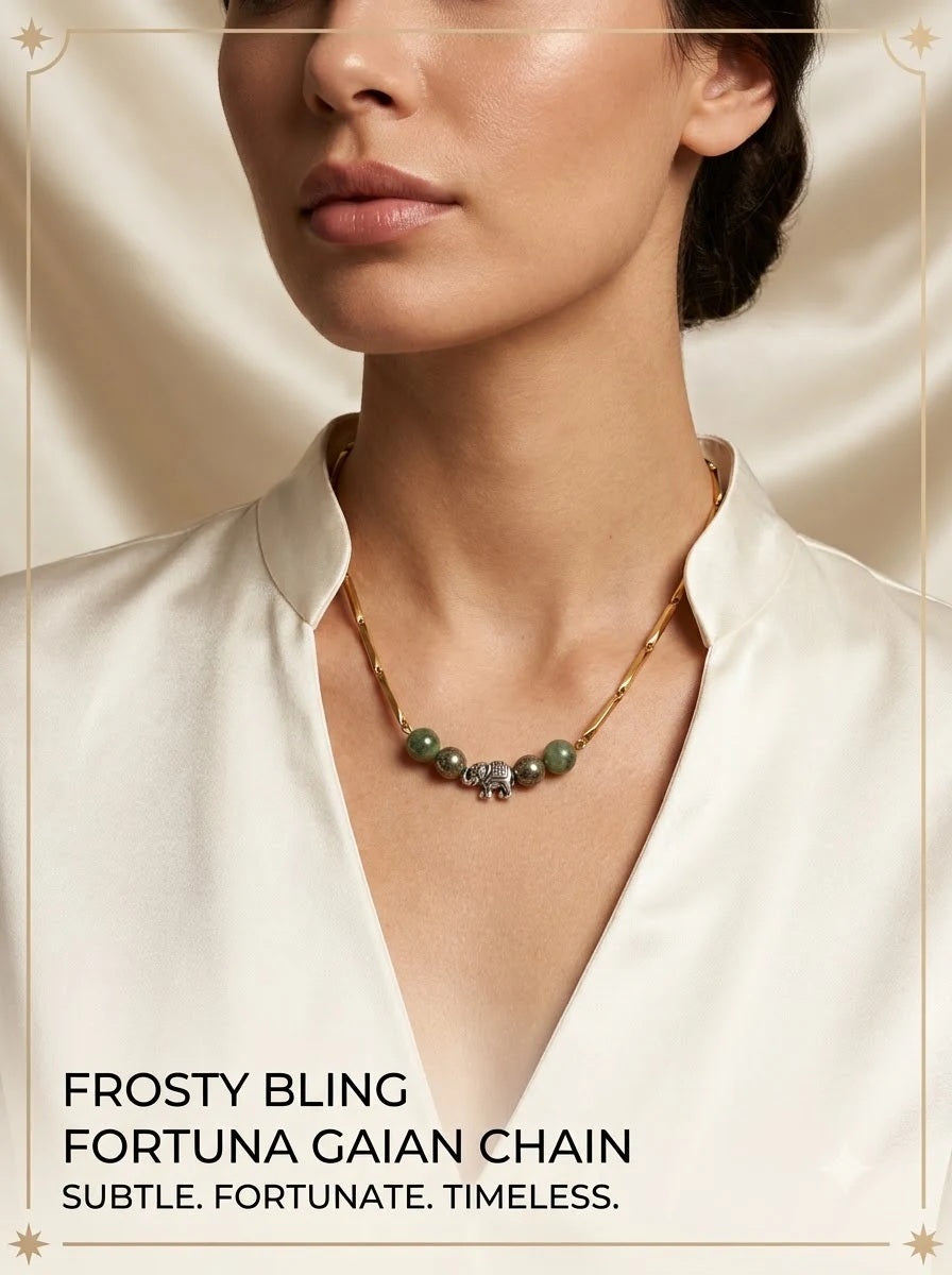 Female model wearing the Fortuna Gaian Chain