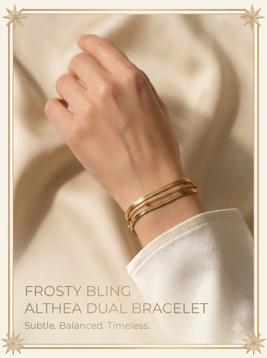 Female model wearing the Althea Dual Bracelet on the wrist