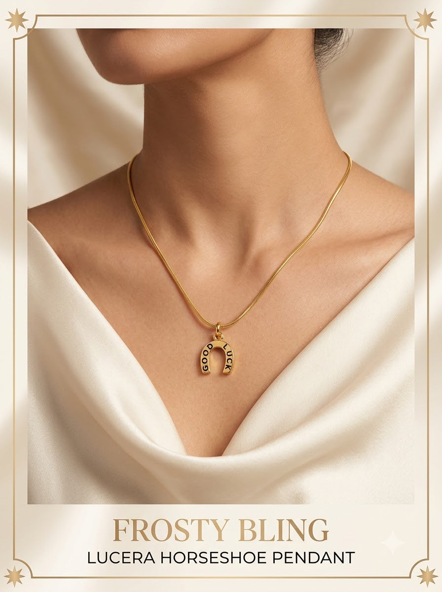 Female model wearing the Lucera Horseshoe Pendant