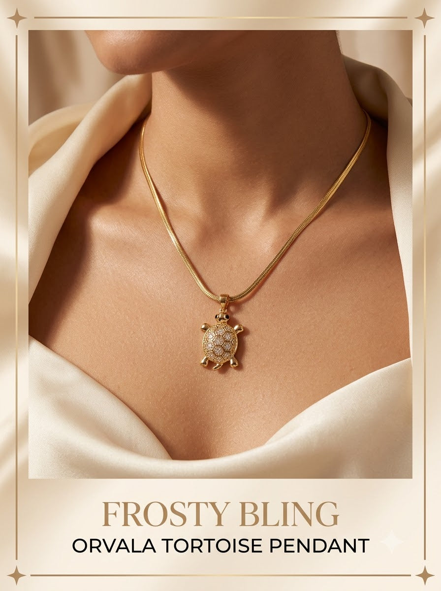 Female model wearing the Orvala Tortoise Pendant