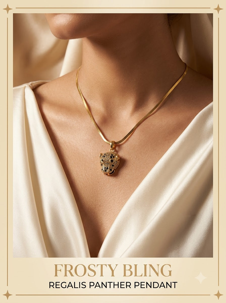 Female model wearing the Regalis Panther Pendant