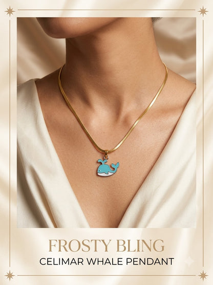 Female model wearing the Celimar Whale Pendant