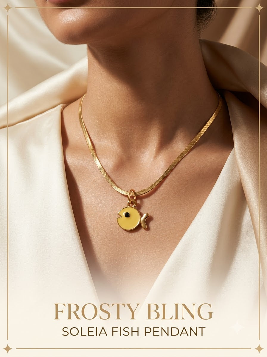 Female model wearing the Soleia Fish Pendant