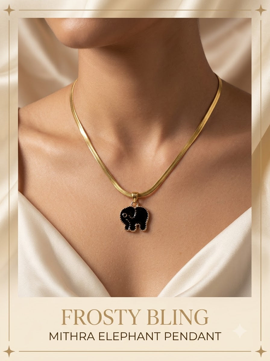 Female model wearing the Mithra Elephant Pendant