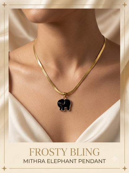 Female model wearing the Mithra Elephant Pendant