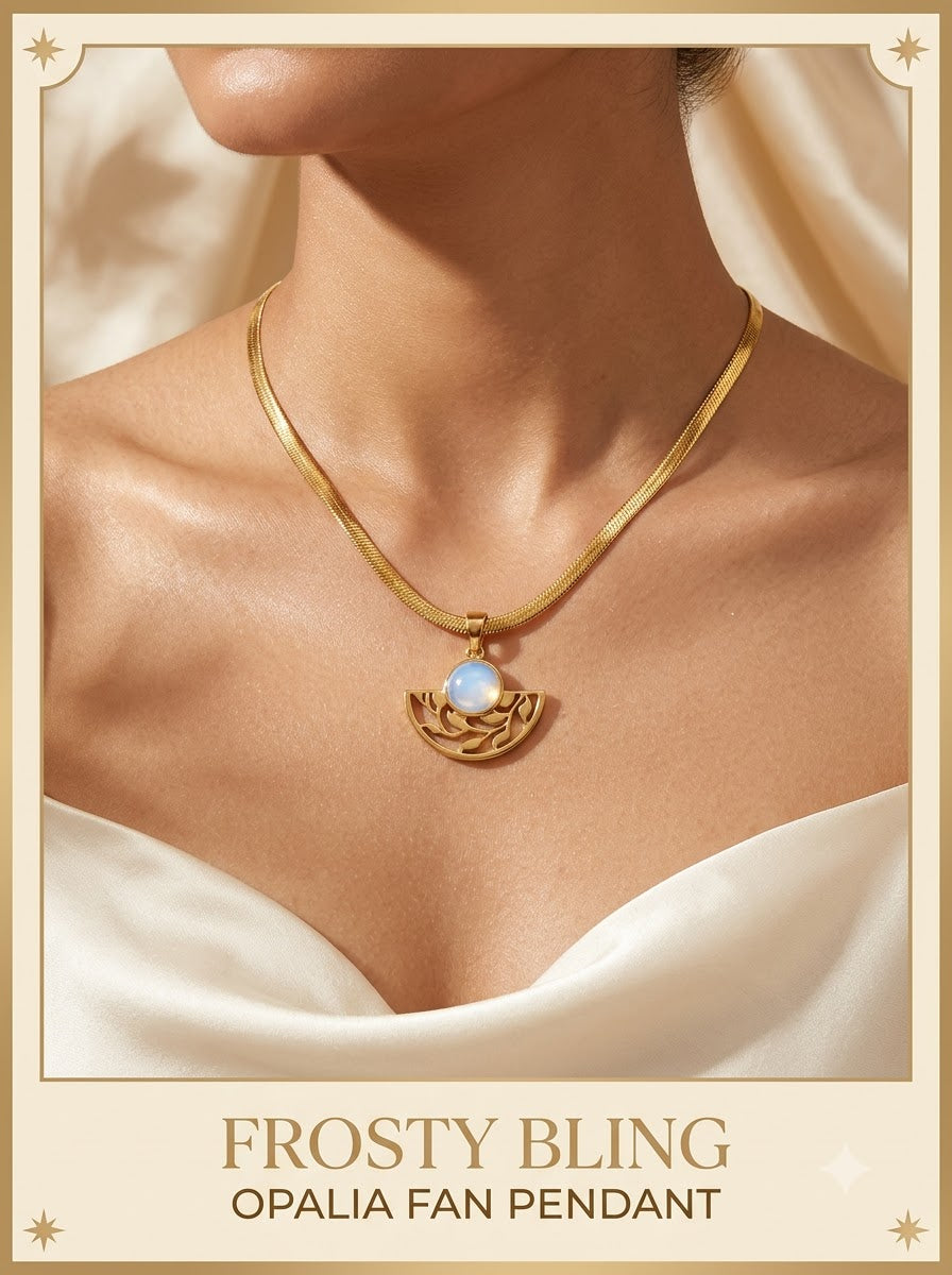 Female model wearing the Opalia Fan Pendant