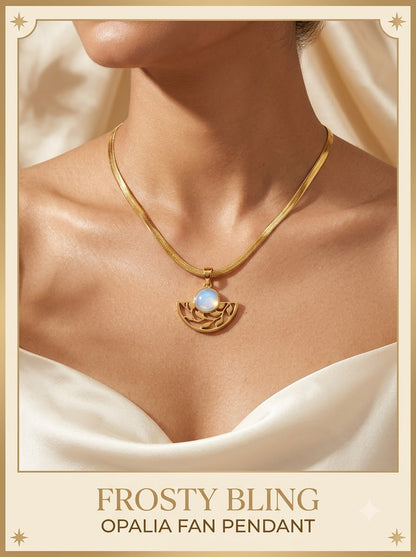 Female model wearing the Opalia Fan Pendant