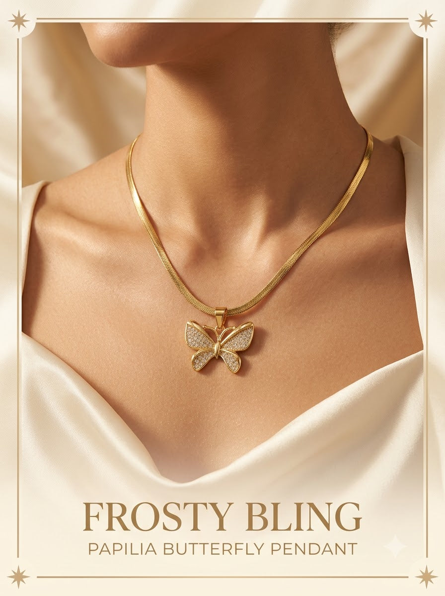 Female model wearing the Papilia Butterfly Pendant
