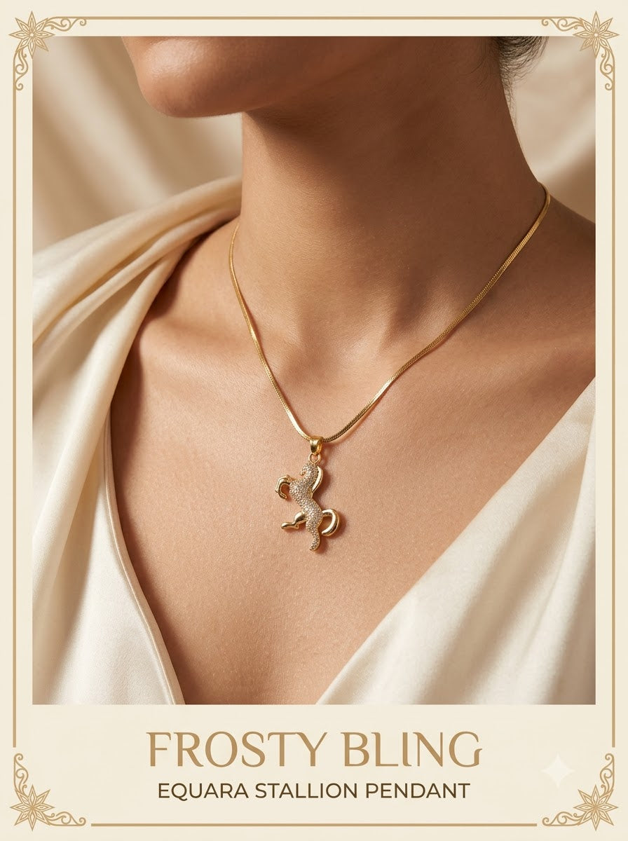 Female model wearing the Equara Stallion Pendant
