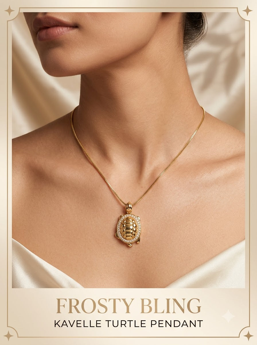 Female model wearing the Kavelle Turtle Pendant