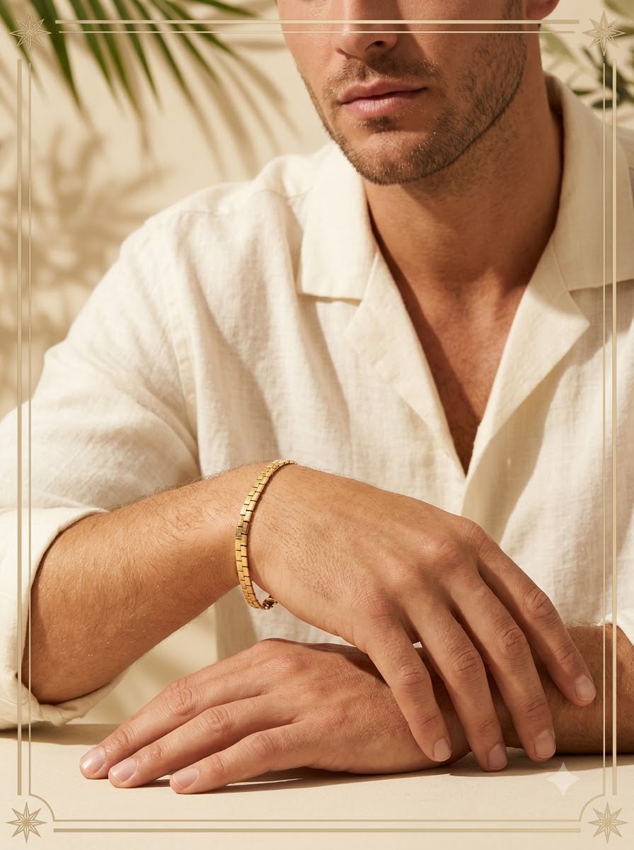 Quadra Textured Bracelet - male model wrist