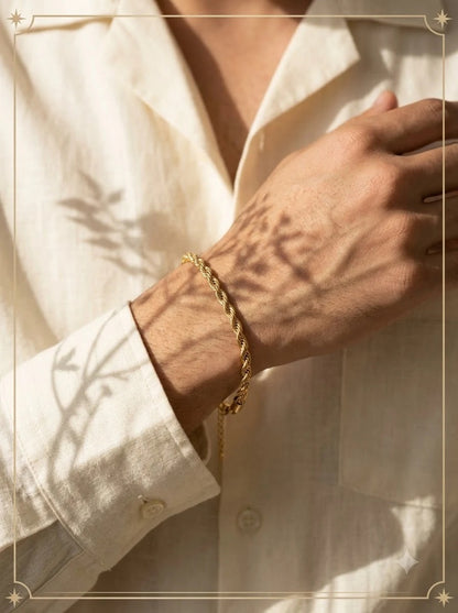 Male model wearing the Lyrian Rope Bracelet on the wrist