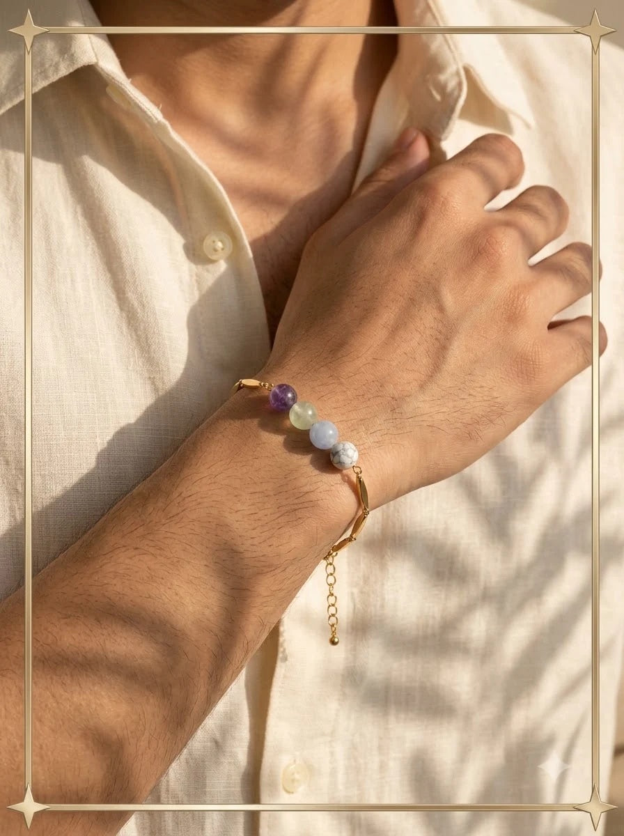 Male model wearing the Serenella Pastel Bracelet on the wrist