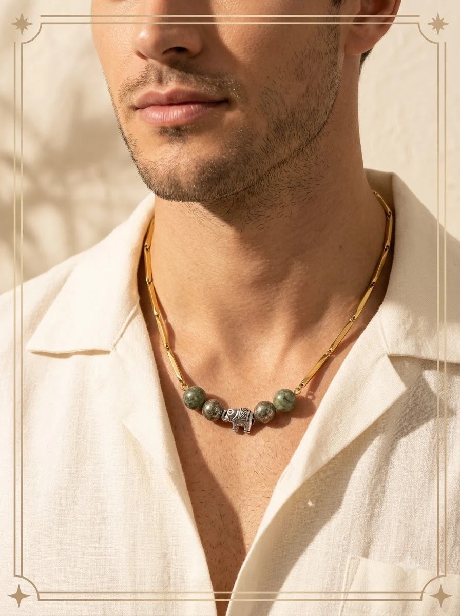 Male model wearing the Fortuna Gaian Chain