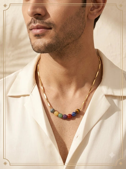 Male model wearing the Zenitha Chakra Chain