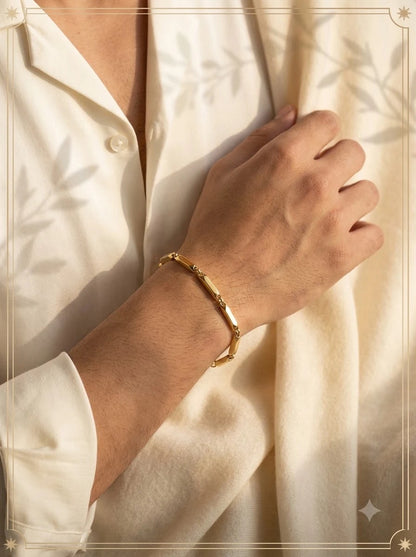 Male model wearing the Vandara Bar Bracelet on the wrist