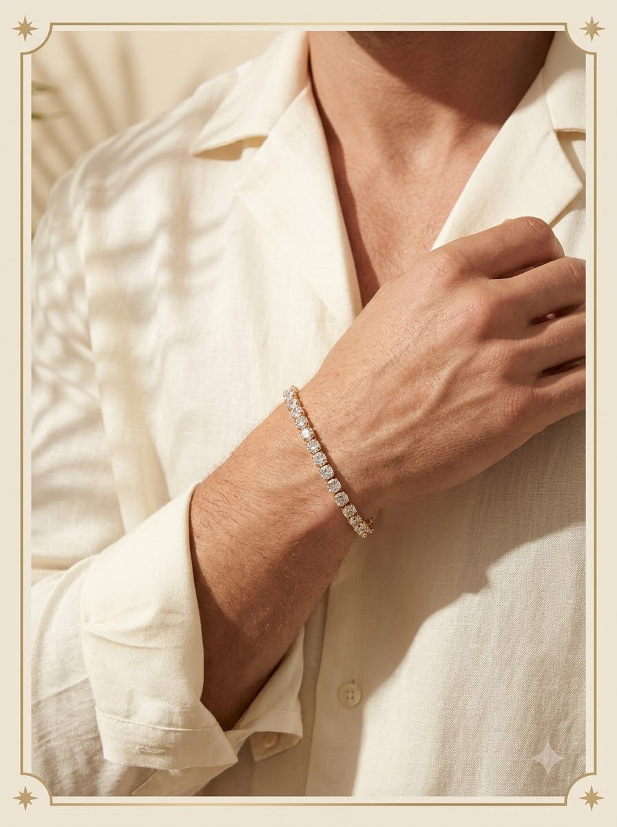 Celestia Tennis Bracelet - male model wrist