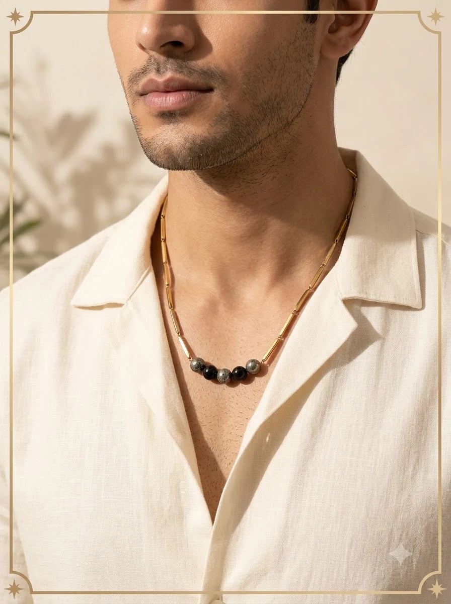 Male model wearing the Koros Crystal Chain