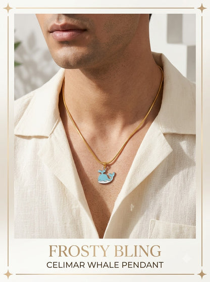 Male model wearing the Celimar Whale Pendant