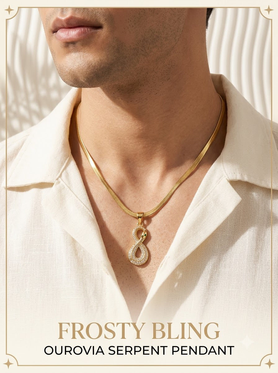 Male model wearing the Ourovia Serpent Pendant