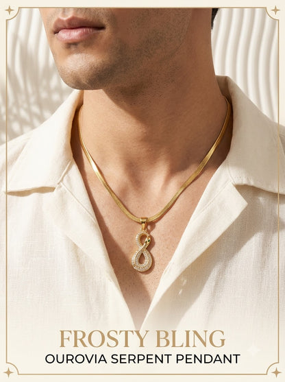 Male model wearing the Ourovia Serpent Pendant