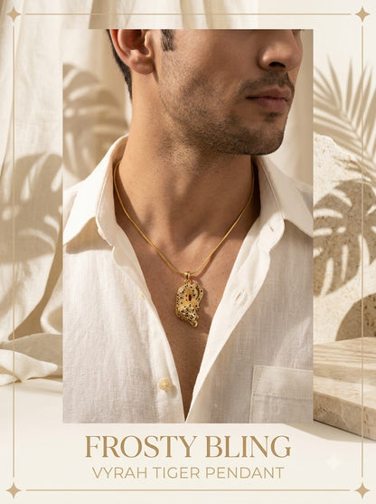 Male model wearing the Vyrah Tiger Pendant