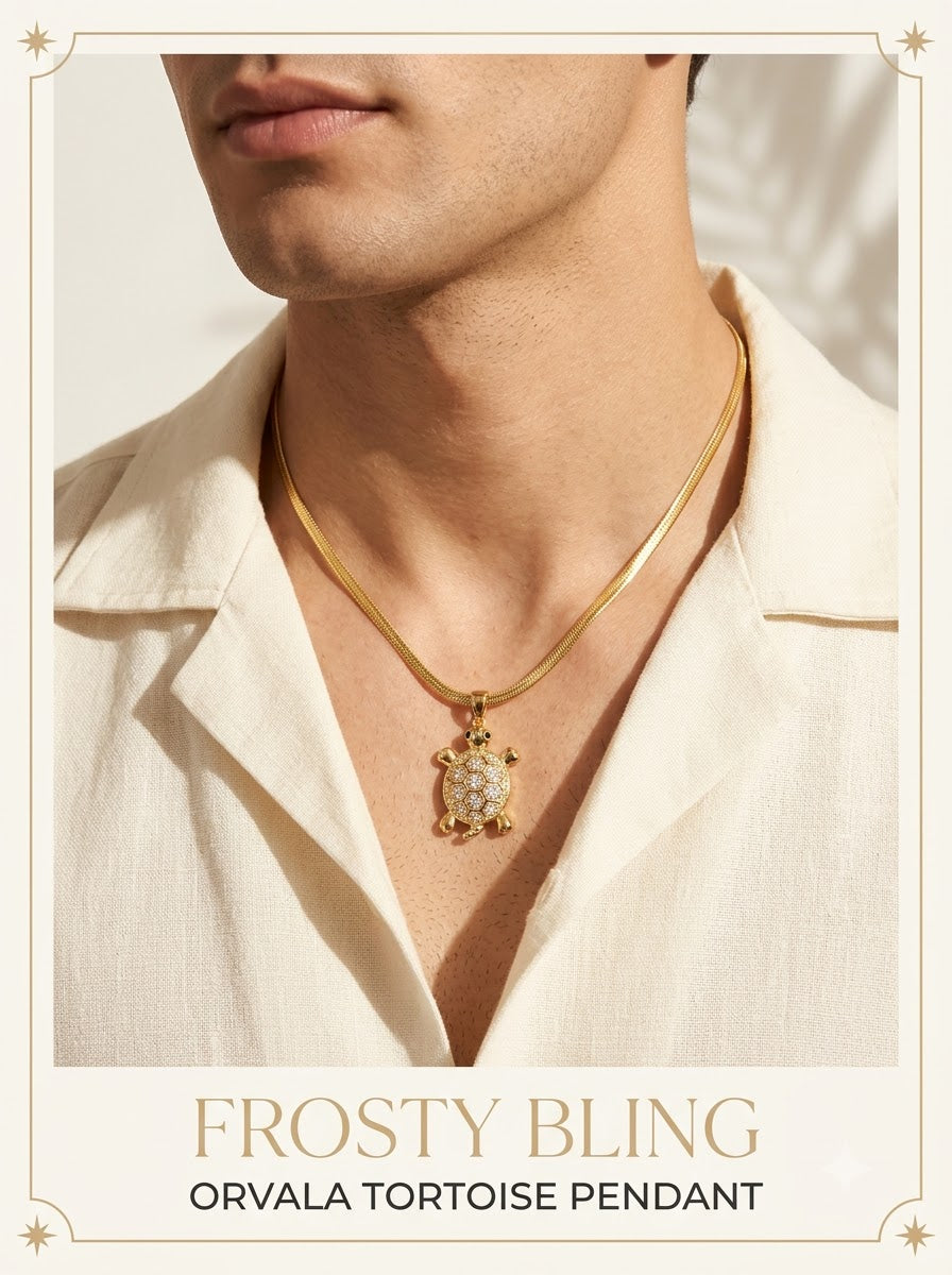 Male model wearing the Orvala Tortoise Pendant
