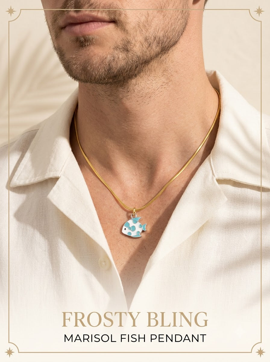 Male model wearing the Marisol Fish Pendant
