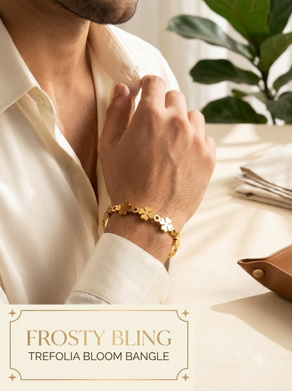 Male model wearing the Trefolia Bloom Bangle on the wrist