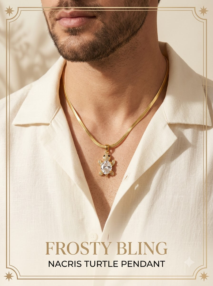 Male model wearing the Nacris Turtle Pendant