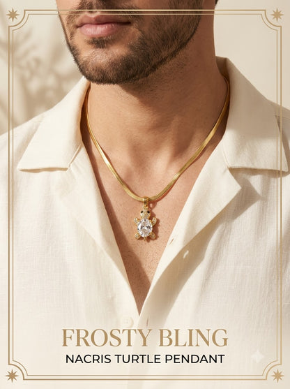 Male model wearing the Nacris Turtle Pendant