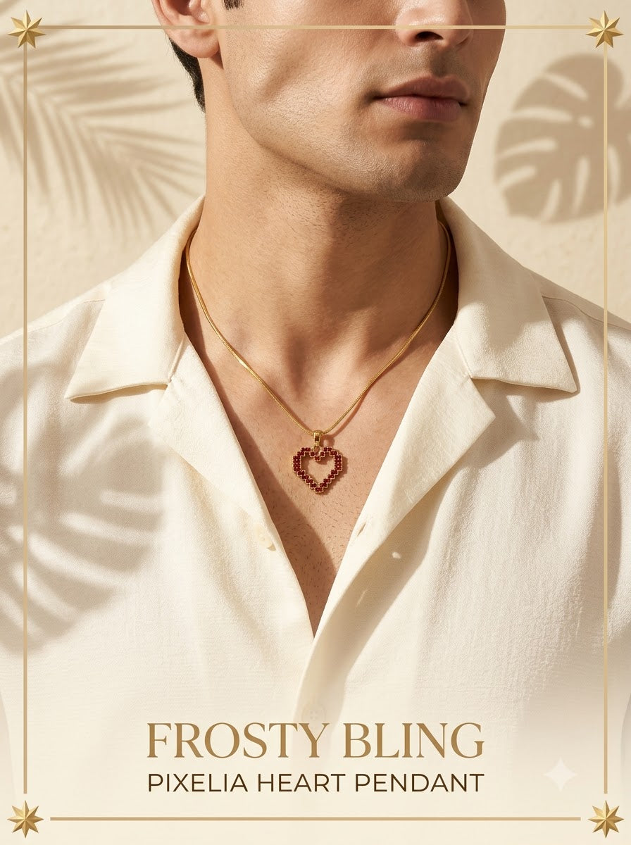 Male model wearing the Pixelia Heart Pendant