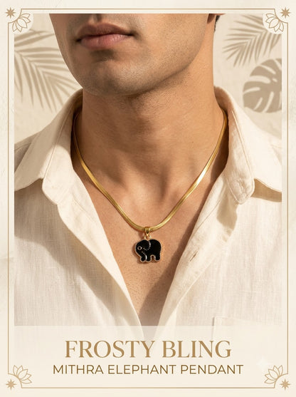 Male model wearing the Mithra Elephant Pendant