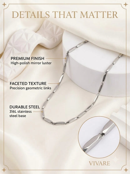 Vivare Silver Chain detail: high-polish mirror finish on faceted 3mm bar links