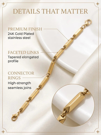 Vandara Bar Bracelet detail: tapered elongated bars and connector rings
