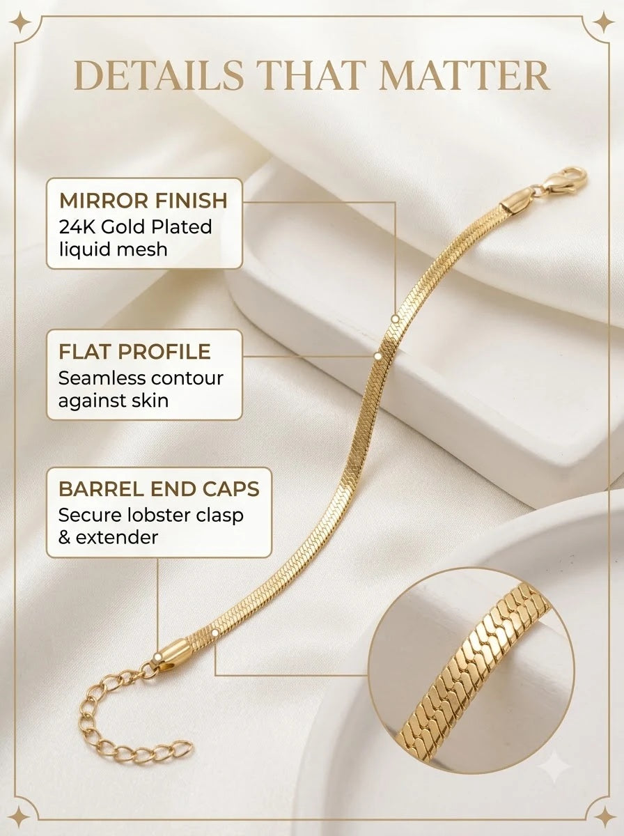 Glysse Liquid Bracelet detail: seamless flat mesh and barrel end caps