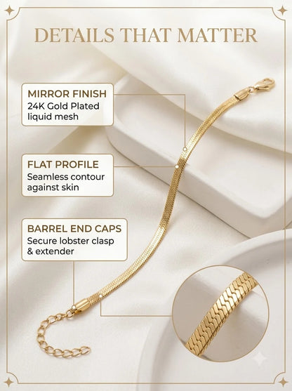 Glysse Liquid Bracelet detail: seamless flat mesh and barrel end caps